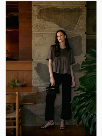 Fun2Fun Texture Satin Pin Tuck Detail Blouse