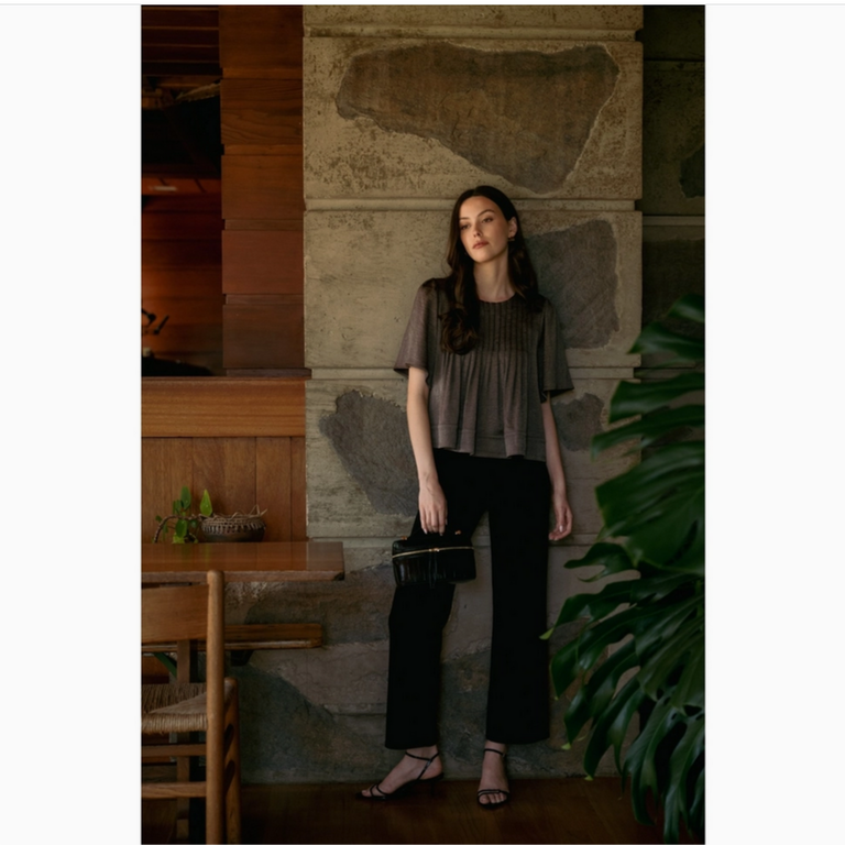 Fun2Fun Texture Satin Pin Tuck Detail Blouse