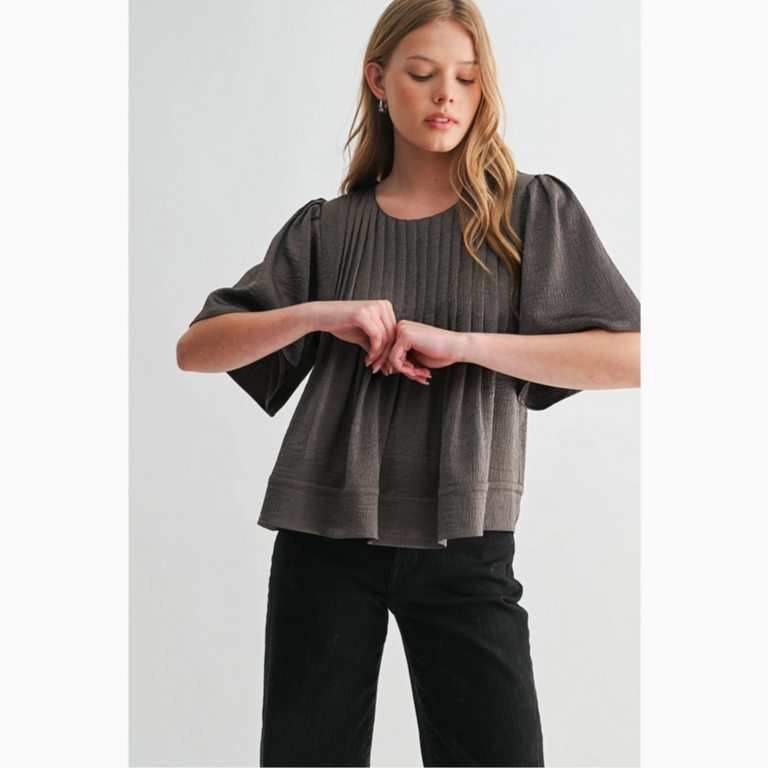 Fun2Fun Texture Satin Pin Tuck Detail Blouse