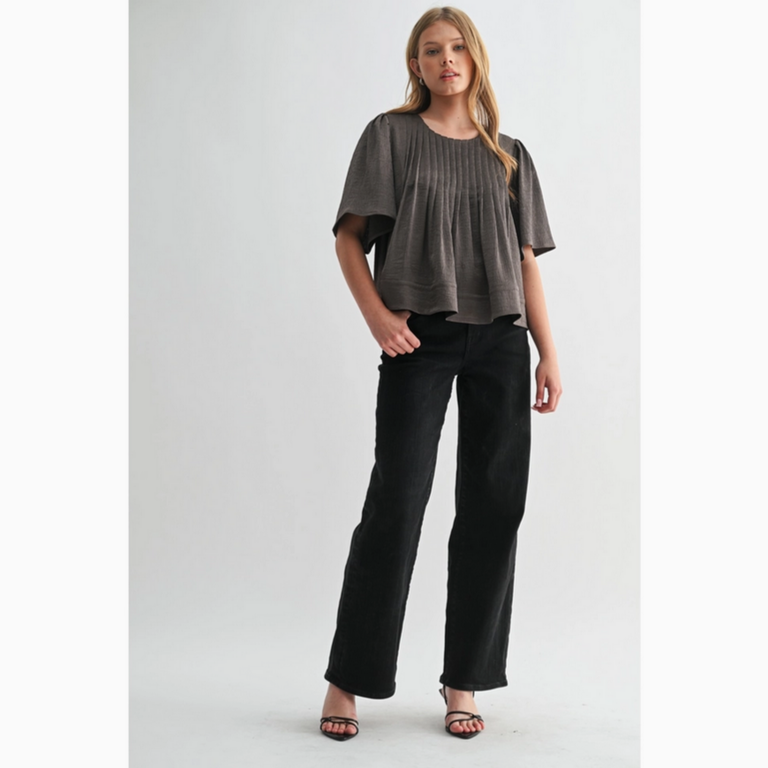 Fun2Fun Texture Satin Pin Tuck Detail Blouse