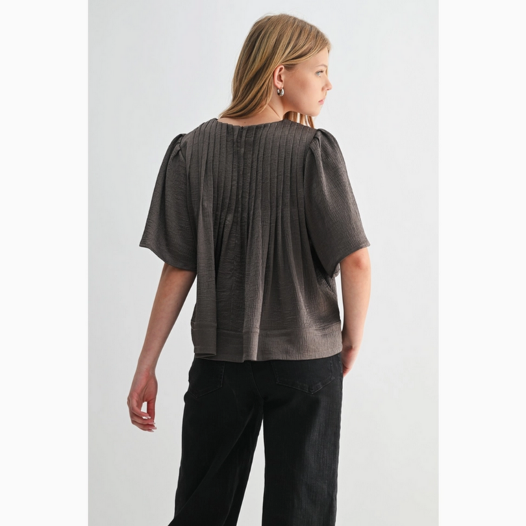 Fun2Fun Texture Satin Pin Tuck Detail Blouse