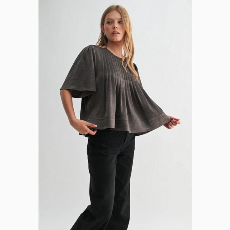 Fun2Fun Texture Satin Pin Tuck Detail Blouse