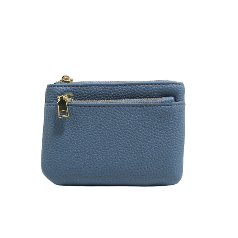 Blue Suede Petite Zippered Keychain Wallet