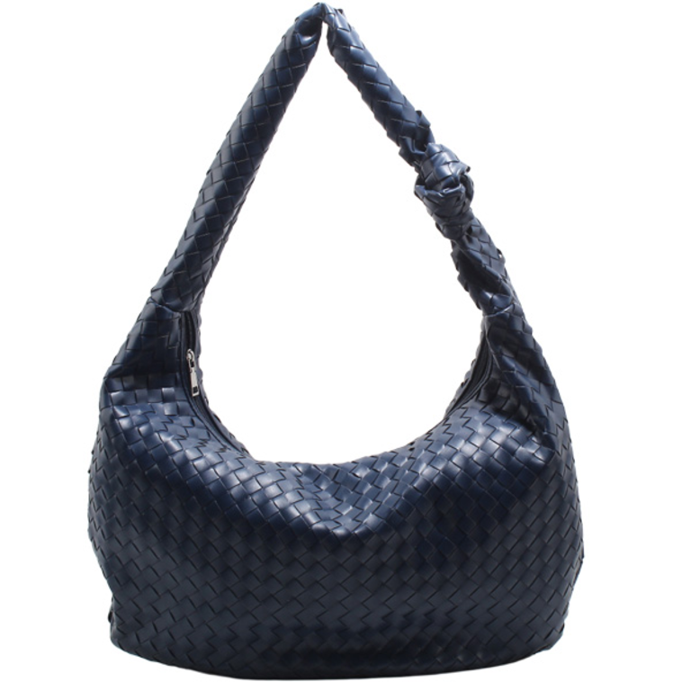 Blue Suede Woven Hobo Bag