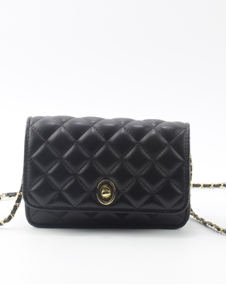 Blue Suede Quilted Turn Buckle Little Black Bag