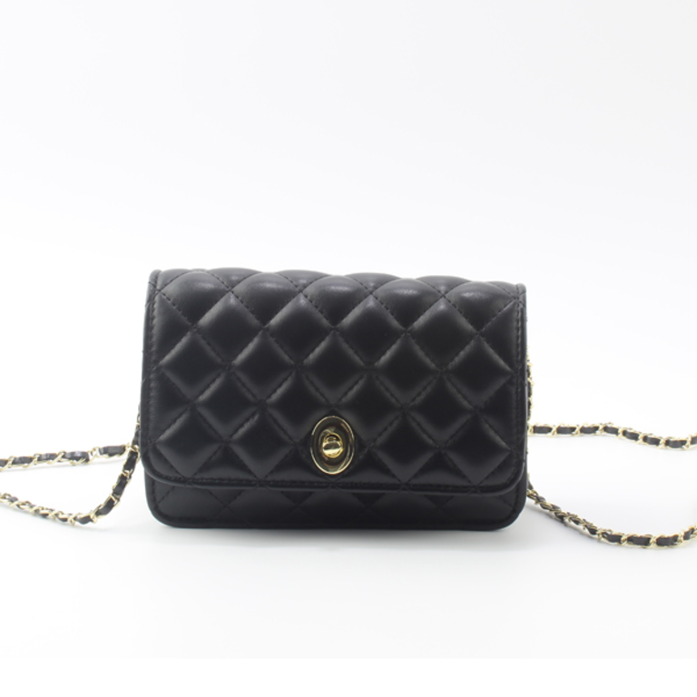 Blue Suede Quilted Turn Buckle Little Black Bag