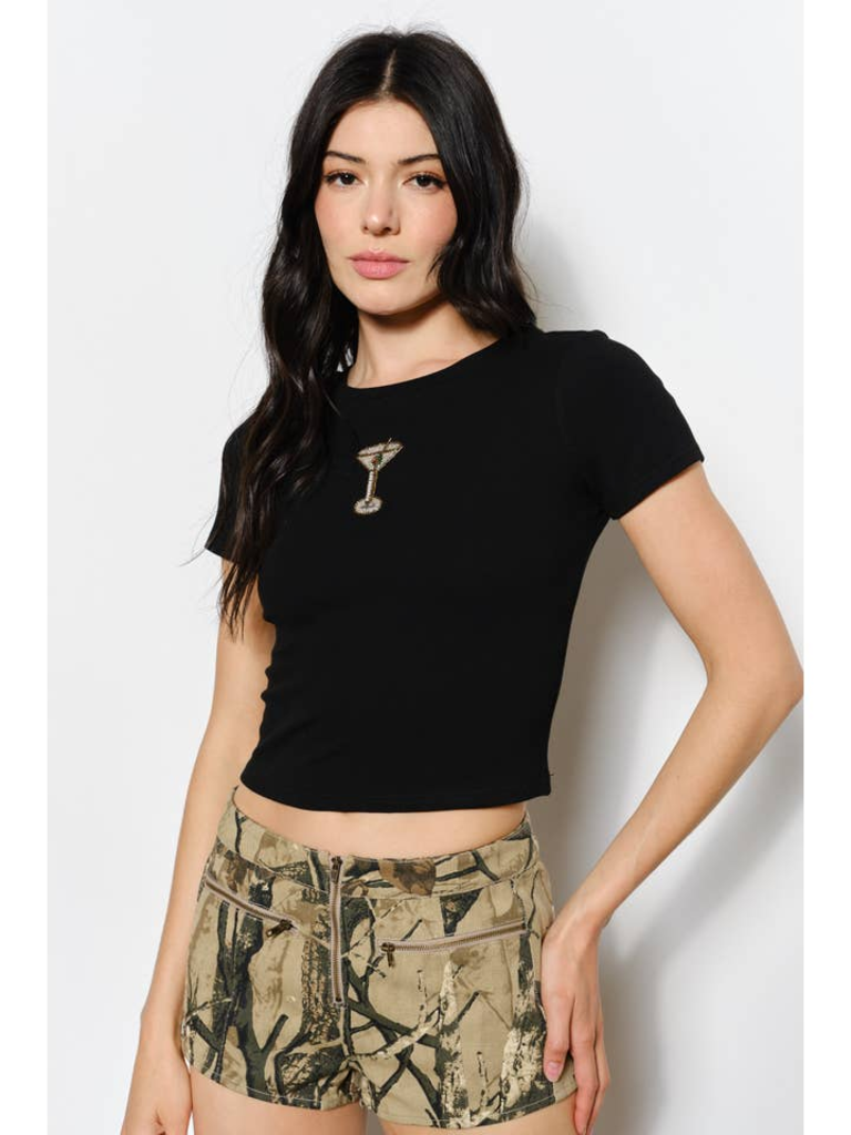 Pretty Garbage Gemma Martini Beaded Baby Tee