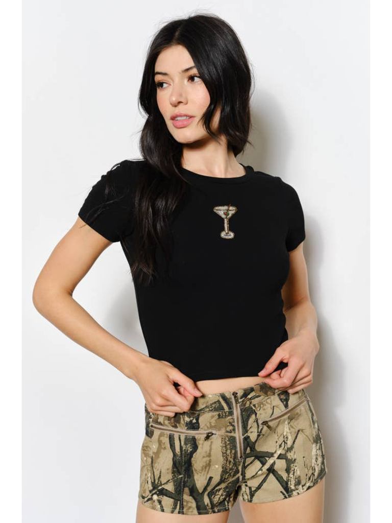 Pretty Garbage Gemma Martini Beaded Baby Tee