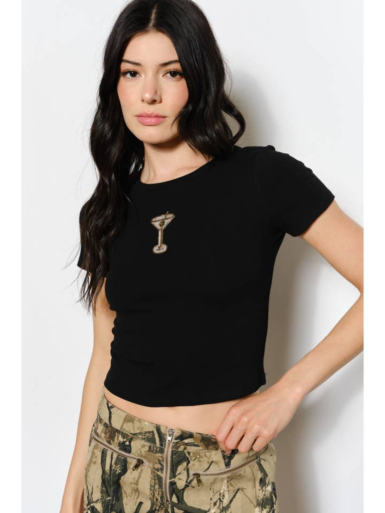Pretty Garbage Gemma Martini Beaded Baby Tee