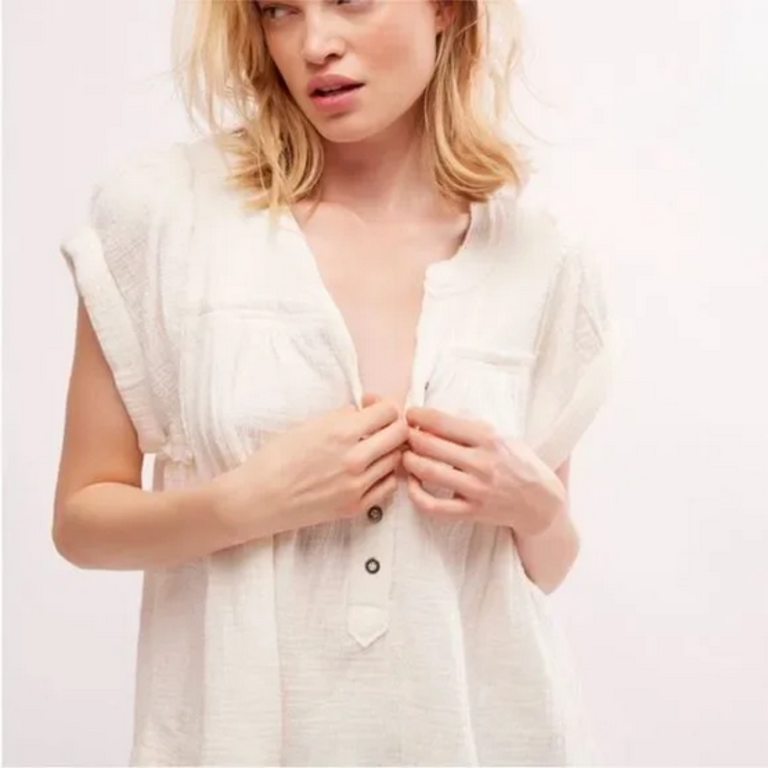 Free People Free People Horizons Double Cloth Blouse in Optic White Size Small