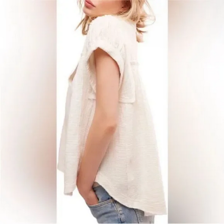Free People Free People Horizons Double Cloth Blouse in Optic White Size Small