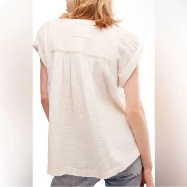 Free People Free People Horizons Double Cloth Blouse in Optic White Size Small
