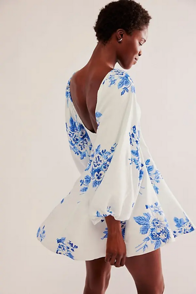 Free People Free People Francesca Floral Print Long Sleeve Minidress Blue Size Large