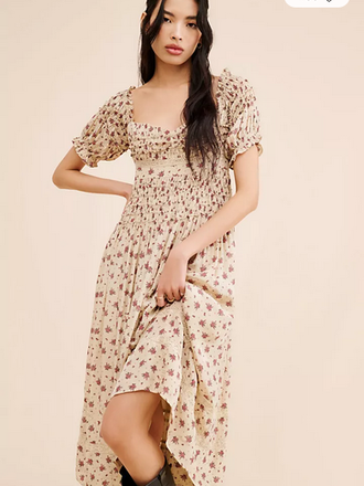 Free People Free People Bali Juniper Smocked Sundress in Ditsy Floral Neutral Size 10