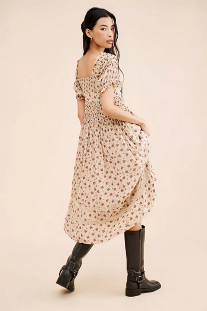 Free People Free People Bali Juniper Smocked Sundress in Ditsy Floral Neutral Size 10