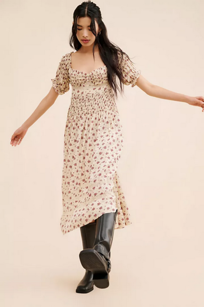 Free People Free People Bali Juniper Smocked Sundress in Ditsy Floral Neutral Size 10