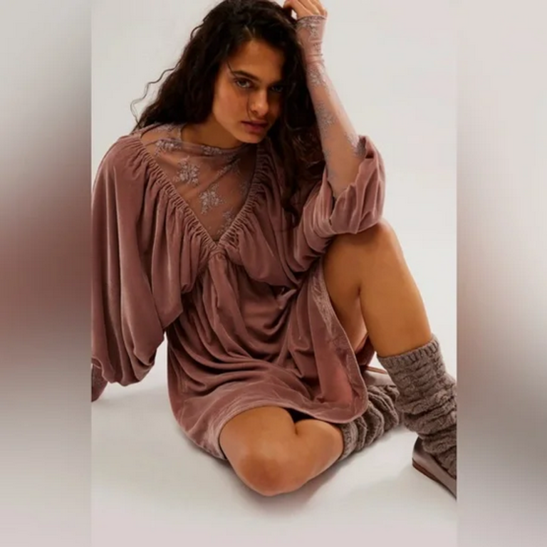 Free People Free People Portia Velvet Mini Dress Winter Bloom MEDIUM