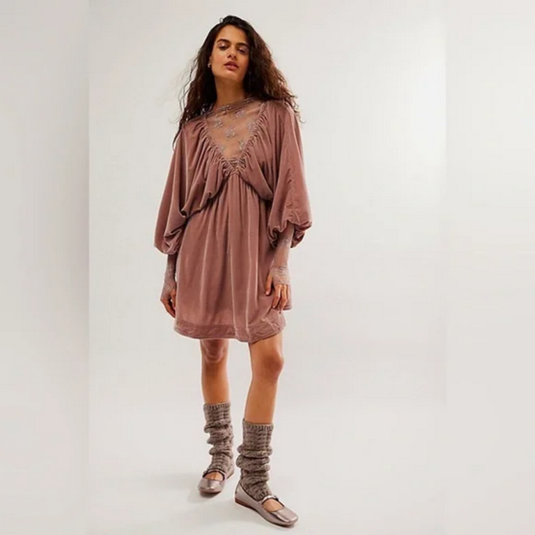 Free People Free People Portia Velvet Mini Dress Winter Bloom MEDIUM