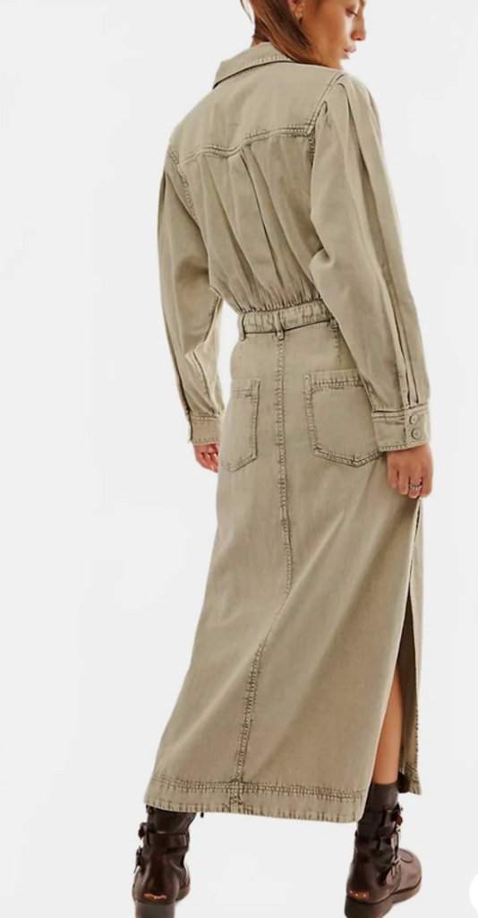 Free People Free People Mad Love Denim Midi Dress in Sage X-SMALL