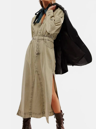 Free People Free People Mad Love Denim Midi Dress in Sage X-SMALL