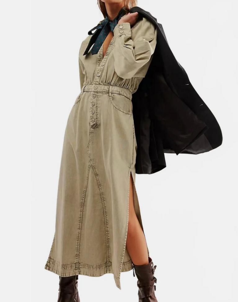 Free People Free People Mad Love Denim Midi Dress in Sage X-SMALL
