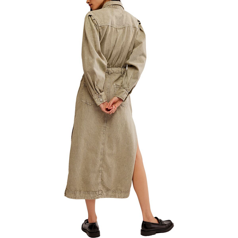 Free People Free People Mad Love Denim Midi Dress in Sage X-SMALL