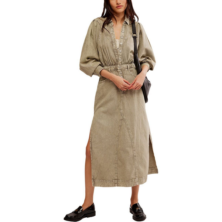 Free People Free People Mad Love Denim Midi Dress in Sage X-SMALL