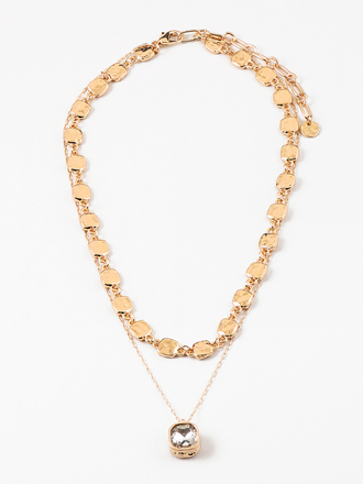 Blue Suede Jewels Layered Necklace with Square Stone