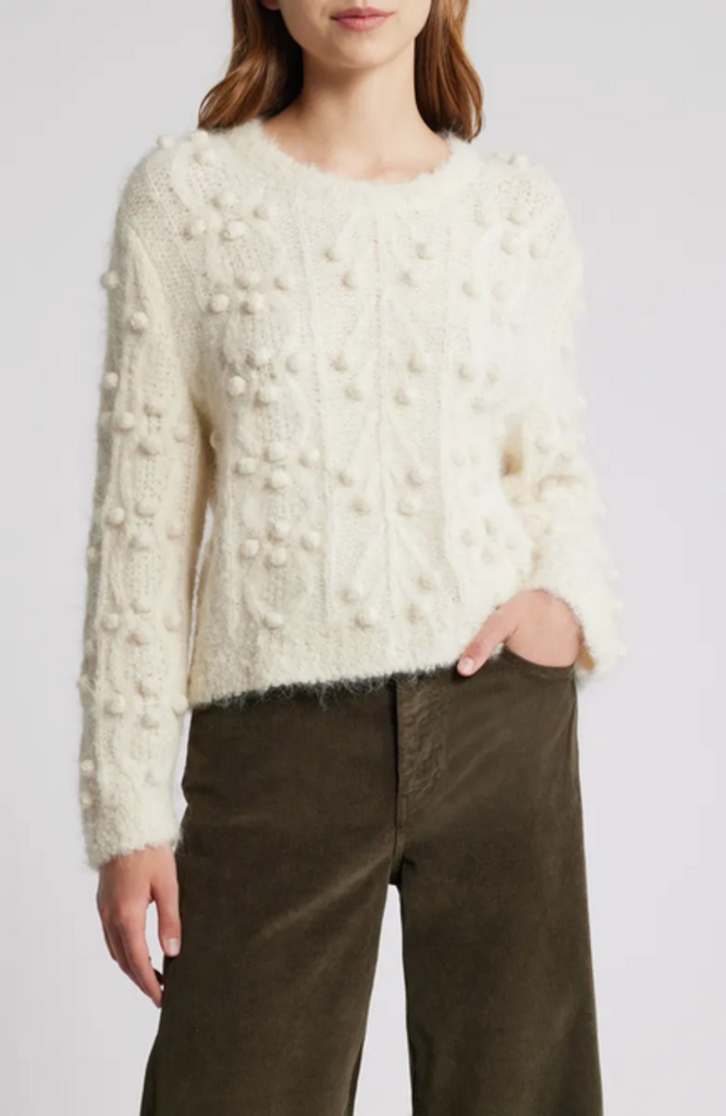 Frame FRAME Popcorn Pullover Sweater in White