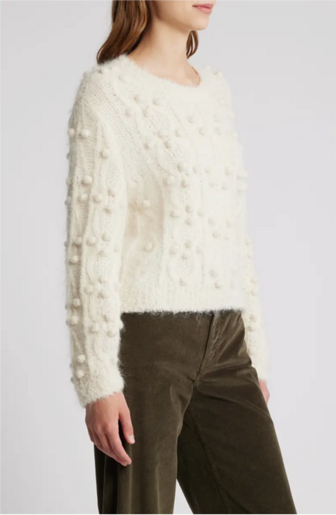 Frame FRAME Popcorn Pullover Sweater in White