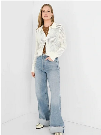 Frame FRAME Open Stitch Shrunken Cardigan in Off White Size Large