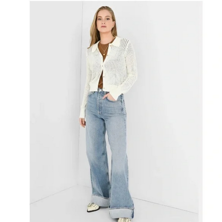 Frame FRAME Open Stitch Shrunken Cardigan in Off White Size Large