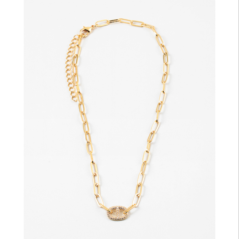 Blue Suede Jewels Gold Paperclip Chain Necklace with Pavé Oval – Blue Suede Jewels