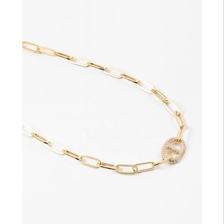 Blue Suede Jewels Gold Paperclip Chain Necklace with Pavé Oval – Blue Suede Jewels