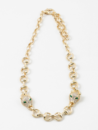 Blue Suede Jewels Jaguar Panther Gold Chain Statement Necklace