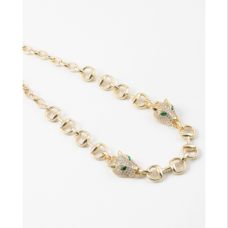 Blue Suede Jewels Jaguar Panther Gold Chain Statement Necklace