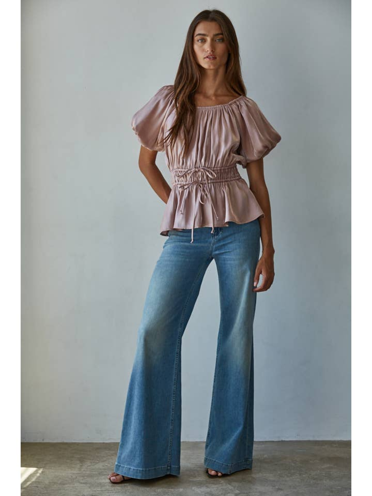 By Together Balloon Short Sleeve Peplum Top