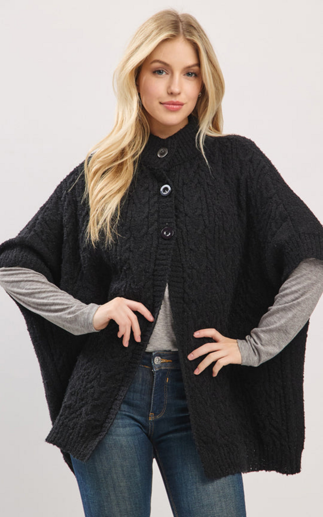 Blue Suede Short Sleeve Button Up Cape Pocho