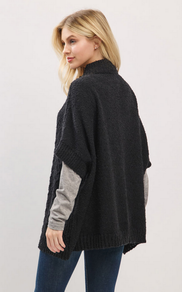 Blue Suede Short Sleeve Button Up Cape Pocho