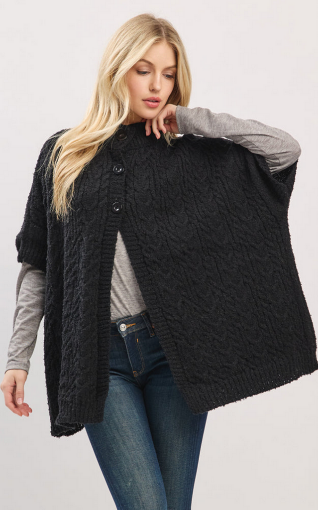 Blue Suede Short Sleeve Button Up Cape Pocho
