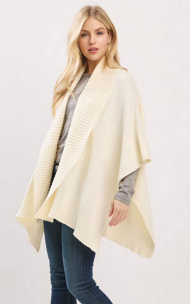 Blue Suede Open Front Shawl Collar 3/4 Sleeve Sweater