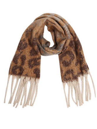 Blue Suede Leopard Chunky Scarf with Fringe Blue Suede Leopard Chunky Scarf with Fringe
