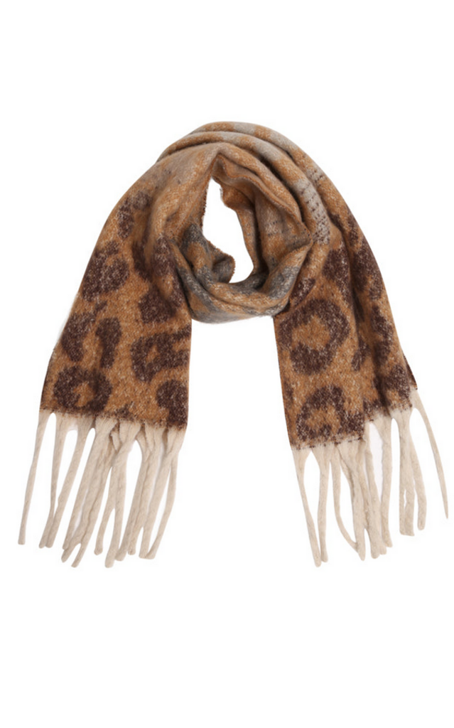 Blue Suede Leopard Chunky Scarf with Fringe