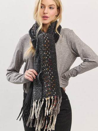 Blue Suede Subtle Stitch Detailed Fringe Scarf Blue Suede Subtle Stitch Detailed Fringe Scarf