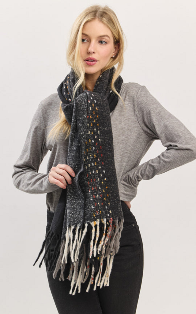 Blue Suede Subtle Stitch Detailed Fringe Scarf