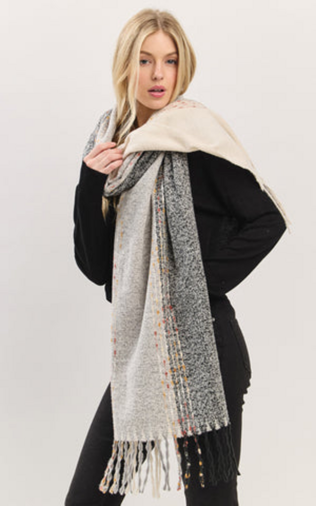 Blue Suede Subtle Stitch Detailed Fringe Scarf