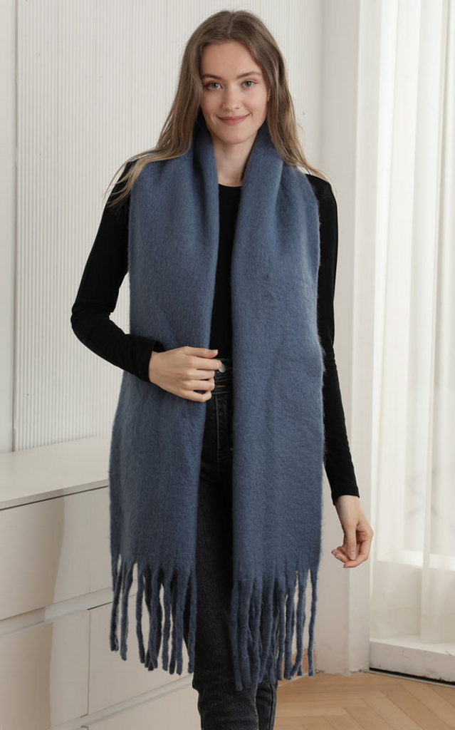 Blue Suede Solid Oblong Grunge Scarf