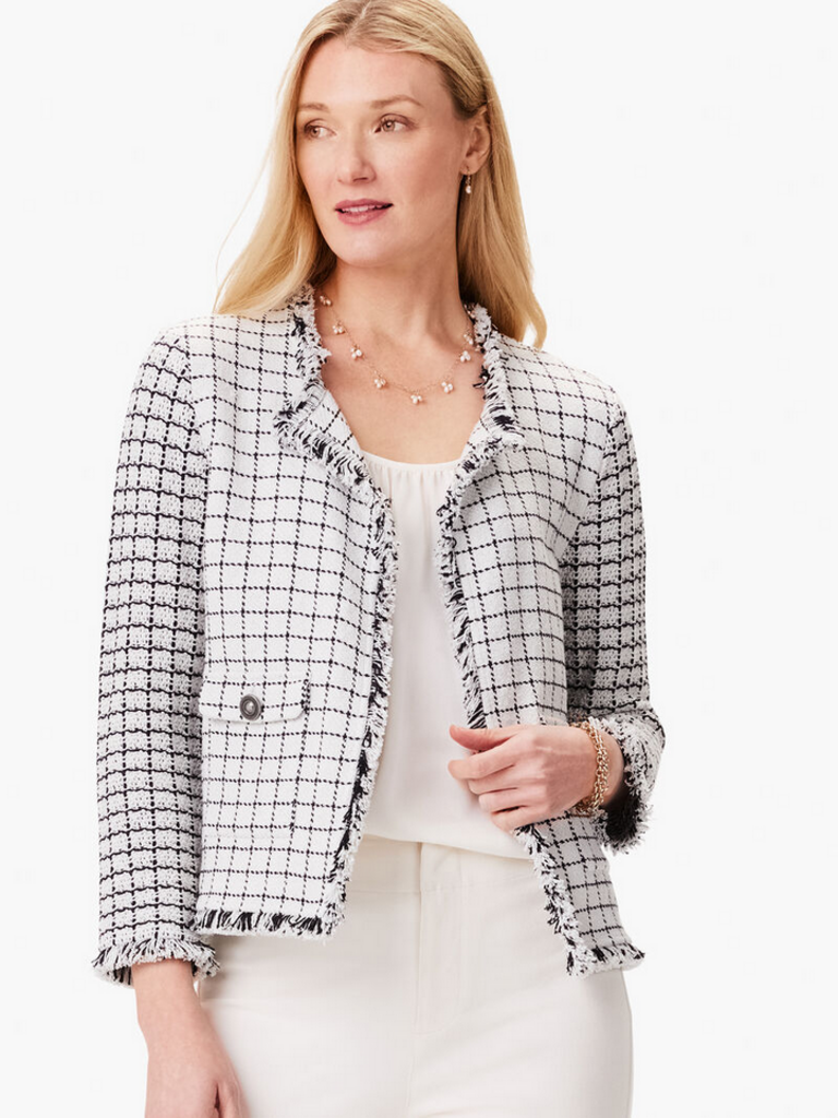 Nic + Zoe NIC+ZOE Women's Grid Fringe Mix Knit Pocket Jacket