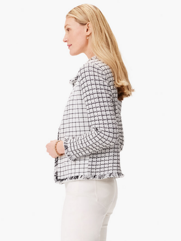 Nic + Zoe NIC+ZOE Women's Grid Fringe Mix Knit Pocket Jacket