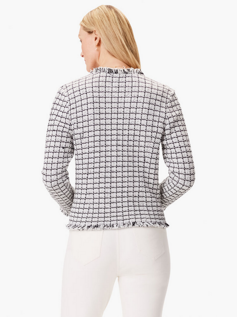 Nic + Zoe NIC+ZOE Women's Grid Fringe Mix Knit Pocket Jacket